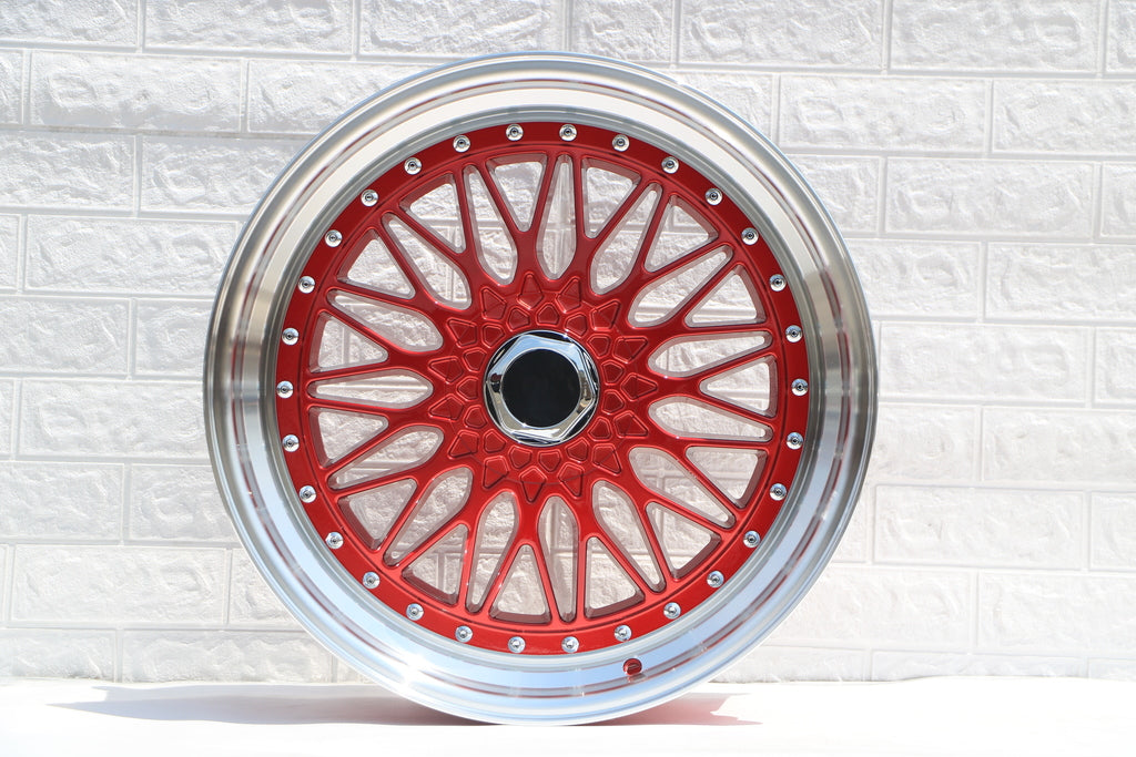 20 Inch BBS RS Style Wheels Red Machined Lip