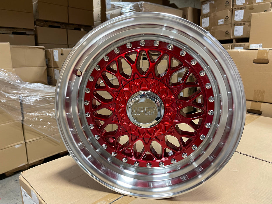 15 Inch BBS RS Style Wheels Red Machined Lip
