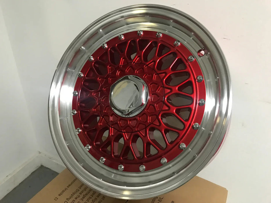 16 Inch BBS RS Style Wheels Red Machined Lip