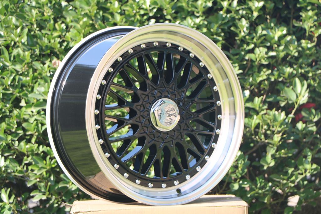 20 Inch BBS RS Style Wheels Black Machined Lip