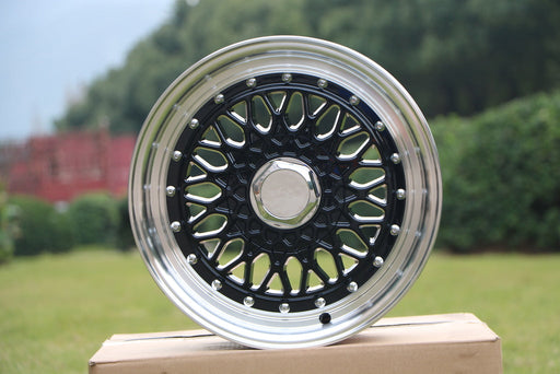 15 Inch BBS RS Style Wheels Black Machined Lip