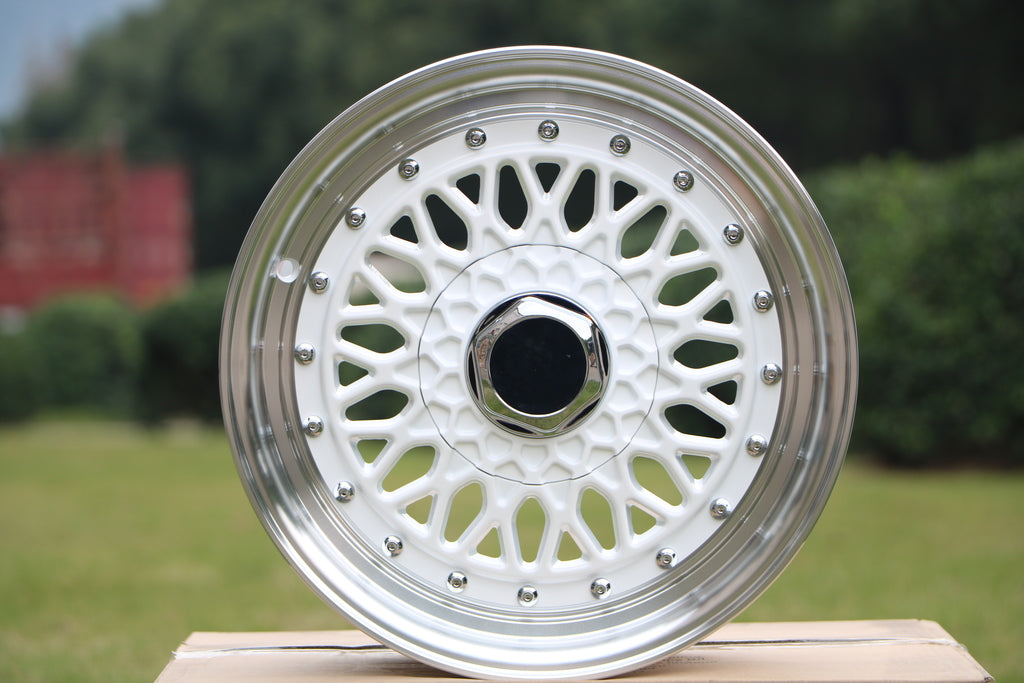 15 Inch BBS RS Style Wheels White Machined Lip