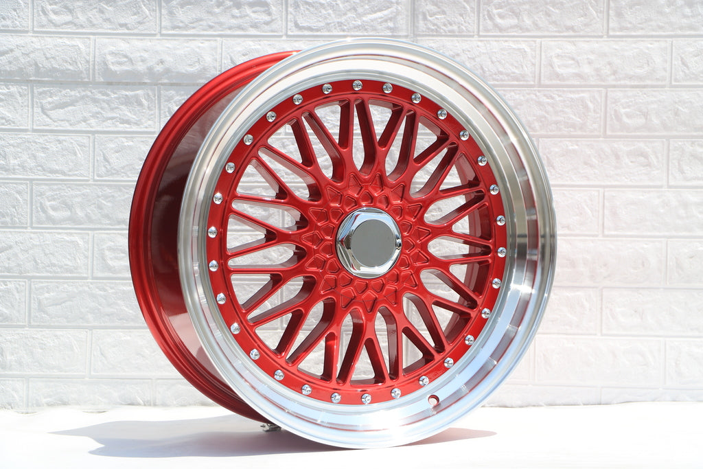 20 Inch BBS RS Style Wheels Red Machined Lip
